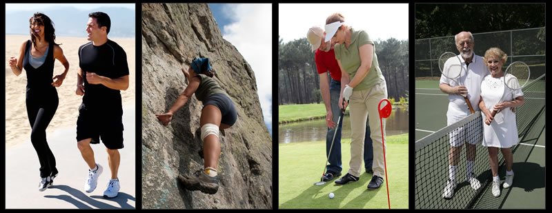 jogging, climbing, golf, tenis